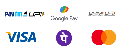 Payment Methods available on site Paytm GOOGLE PAY PHONE PE Mastercard Visa