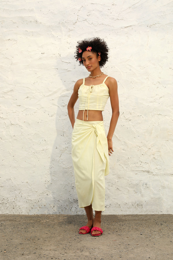 Beachy Three piece set - side slit skirt with top (neon yellow)