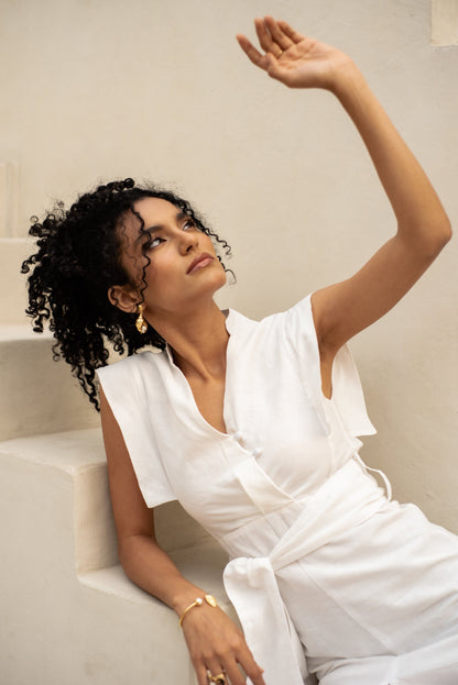 Ivory Linen Dress front shot image with model